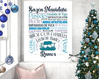 Sazón Navideño Personalized Puerto Rico Christmas Kitchen Art, Puerto Rico Christmas, Food Print, Puerto Rican Art, Decor, Food Poster