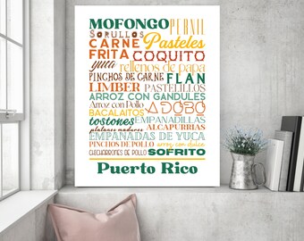 Puerto Rican Food Word Art Sign Poster, Puerto Rico Subway Art, Boricua Art, PR Kitchen Art, PR Wall Art, Arte de Pared, Various Sizes