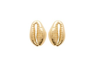 Earrings shell fleas, Earrings gold plated chips 750 cowry pattern - gold plated 750 earings