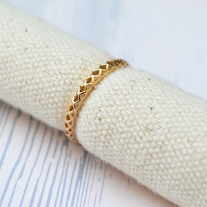 Gold plated ring ring, thin ring, phalanx ring, grid pattern, stackable and cumulative ring-Gold plated