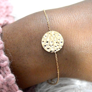 Damen Armband gehämmertes Medaillon in vergoldet 750/1000 garantiert ohne Nickel hypoallergische Feinkette