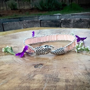 Snake Beaded Velvet Wapped Bracelet in Pink