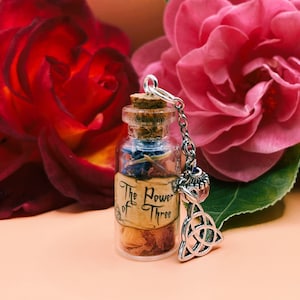 Charmed Bottle Charm - Witch, Wicca, Witchcraft, Mini Bottle, Keepsake, TV Show Charmed, Triquetra, Gift, Christmas or Birthday