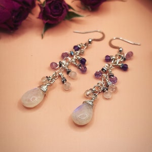 Moonstone Cluster Drop Crystal Earrings