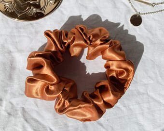 Copper Bronze Satin Silk Scrunchie
