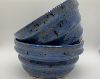 Hand Thrown Speckled Deep Blue Stoneware Swirl Bowls, Serving bowl, Blue Swirl bowl, Speckled Stoneware Bowl