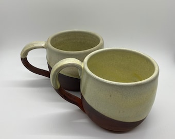 One Hand Thrown Stoneware Red Clay Mug With Tan Glaze, Raw Work Mug, Coffee Mug, Red Mug, Cream Glaze