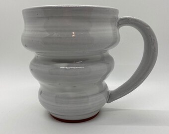 White hand thrown stoneware mug, Red clay mug, Textured mug, Glossy white coffee mug, Coffee mug