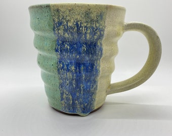 Green hand thrown stoneware mug, Red clay mug, Swirl mug, Tri-Colored mug, Coffee mug, Green coffee mug