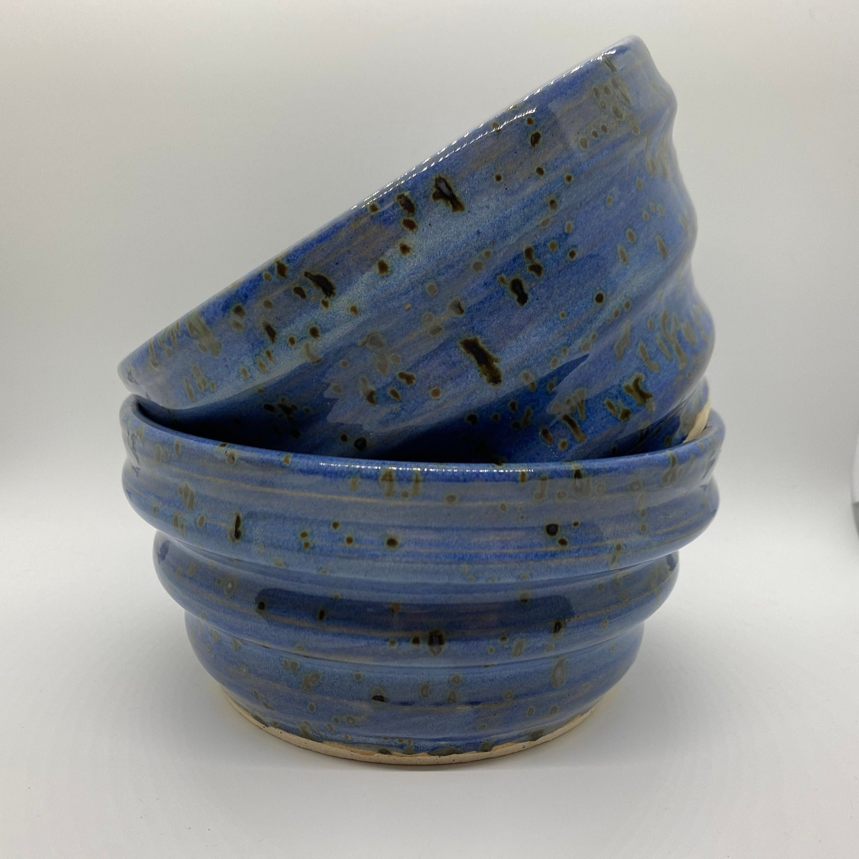 Hand Thrown Speckled Deep Blue Stoneware Swirl Bowls, Serving Bowl ...