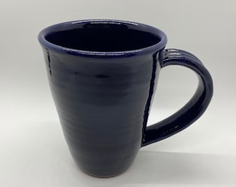 Dark blue hand thrown stoneware mug, Red clay mug, Blue mug, Glossy blue mug, Coffee mug, Blue coffee mug