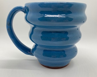 Blue hand thrown stoneware mug, Red clay mug, Textured mug, Blue coffee mug, Coffee mug, Glossy blue mug