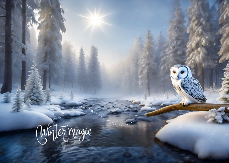 Snowy Owl Holiday Card Christmas Winter Wonderland Forest Snow Nature ...