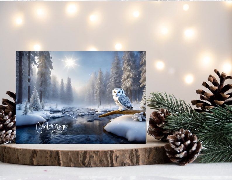 Snowy Owl Holiday Card Christmas Winter Wonderland Forest Snow Nature ...