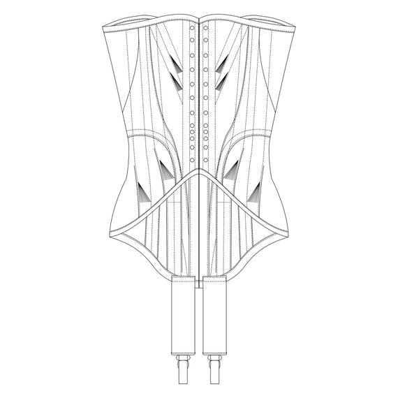 C. 1900s Padded Midbust Corset With Suspenders Pattern PDF