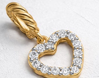 Collar con dije de corazón de diamantes cultivados en laboratorio engastados en pavé, joyería de oro de 14 quilates para uso diario.