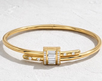 Pulsera vintage de diamantes para ella / Pulsera de oro de 14k