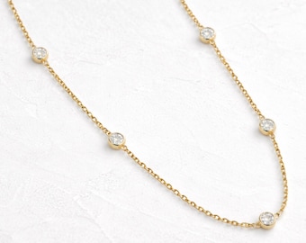 Collar con diamantes cultivados en laboratorio / Oro de 9k, 14k y 18k / Joyería fina con engaste biselado