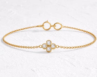 Pulsera de flores, pulsera de diamantes cultivados en laboratorio, pulsera de trébol, pulsera de diamantes con bisel, pulsera de diamantes para mujer, pulsera floral, pulsera de oro