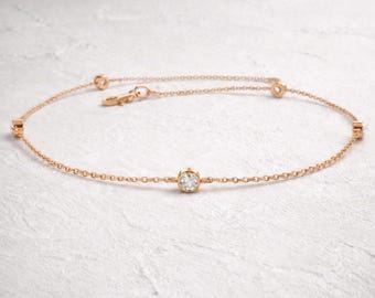 Pulsera de diamantes / Pulsera de oro de 14 k de 0,20 ct con corte a medida de diamantes / Pulsera de oro de 14 k con bisel de diamantes / Pulsera de solitario de diamantes