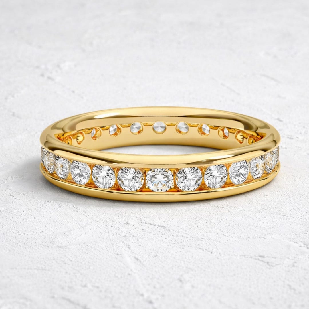Diamond Wedding Band 10K 14K 18K Solid Gold Stacking Ring Full Eternity ...