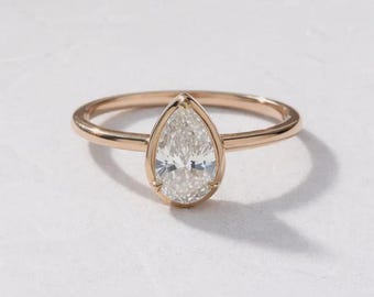 Pierścionek zaręczynowy z diamentami w oprawie gruszkowej 14K, 2,00 ct solitaire