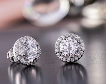 2.48ct Round Cut Halo Stud Pendientes DEF vvs vs Lab Grown Diamonds HPHT 18k Oro Blanco 4gm