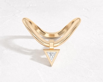 Anillo curvo en forma de V, alianza de boda para mujer, anillo de diamantes de laboratorio auténticos, regalo de aniversario para esposa, anillo apilable de diamantes con diseño de chevrón.