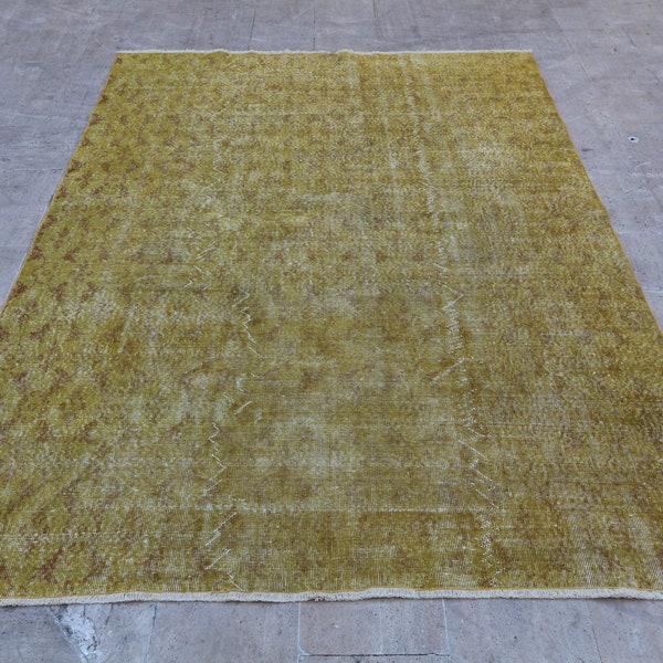 Mustard yellow rug, 8'1"X6'2" ft, 248X190 cm, Simple rug, Patternless rug, Yellow floor rug, Green floor rug, Contemporary rug, Modern rug