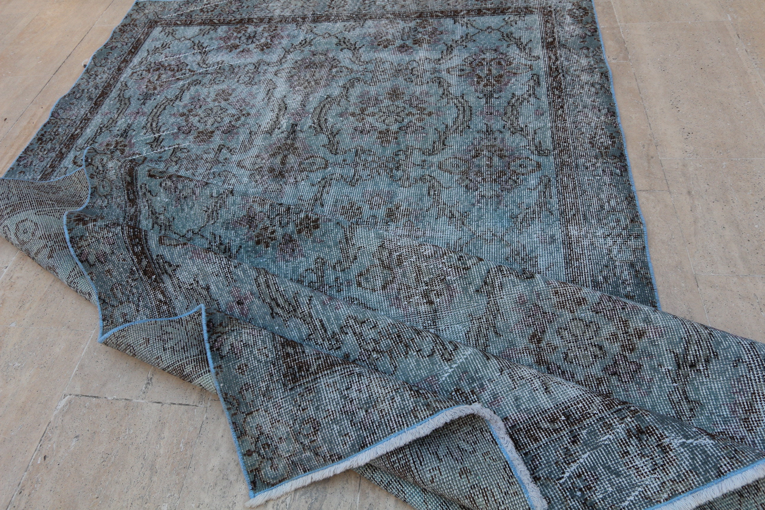 Blue Floor Rug, 9'2x5'3 Ft 283X164 Cm, Rustic Blue Rug, Contemporary