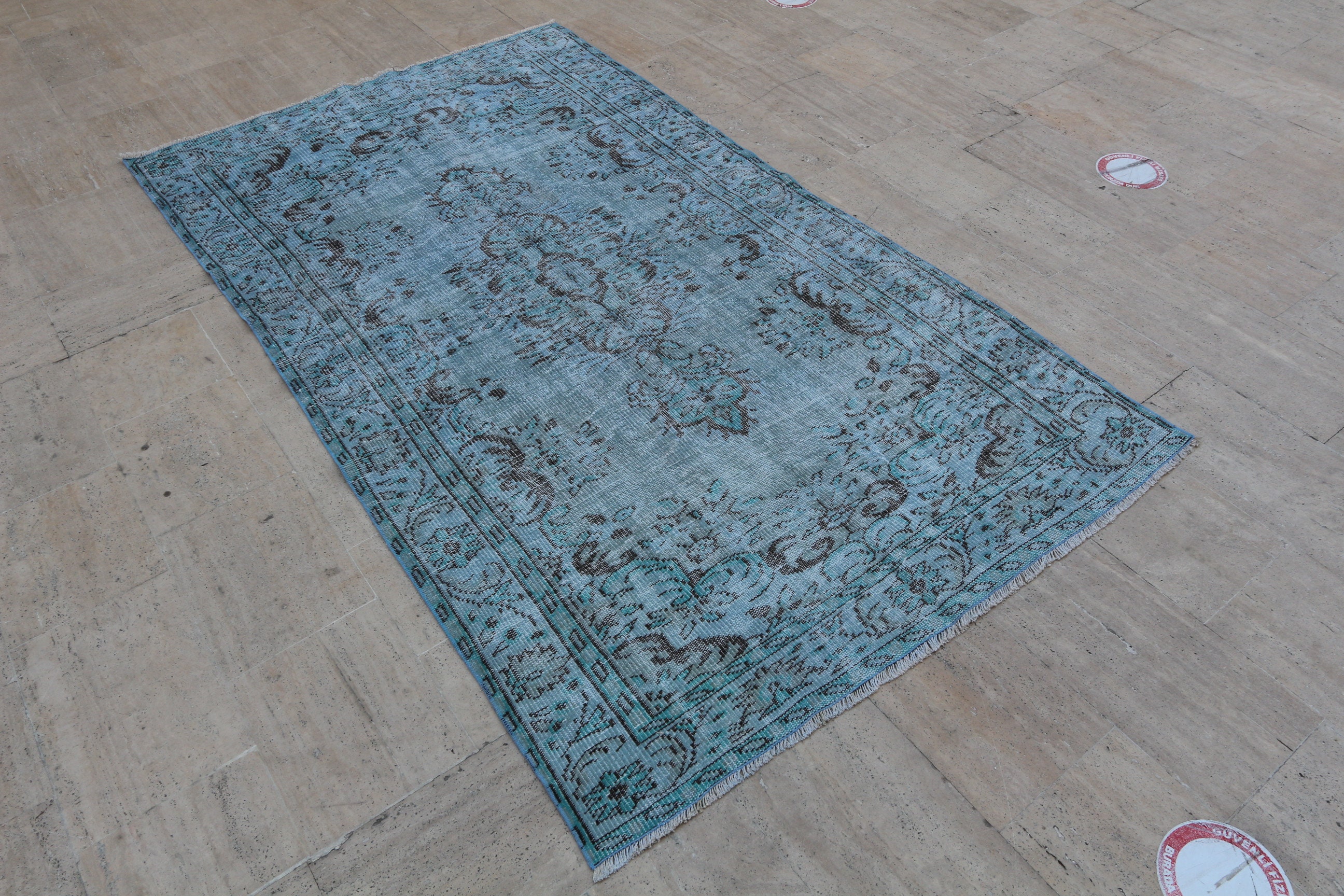 Contemporary Modern Blue Wool Rug Oriental Traditional Etsy UK