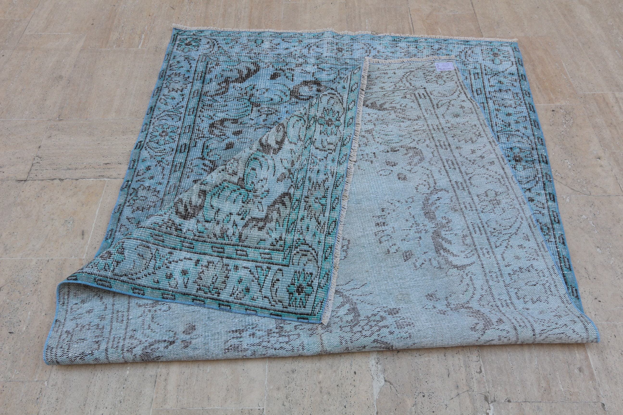 Contemporary Modern Blue Wool Rug Oriental Traditional Etsy UK