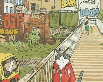 Póster A2/A3 "Muro de graffiti en Schönhauser Allee" / Katze'n'Berlin