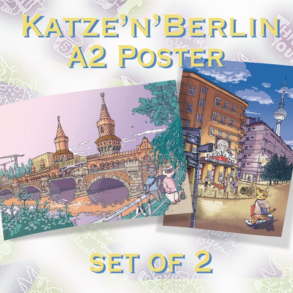 Set of 2 [Berlin motive Poster] "Katze'n'Berlin" DIN A2