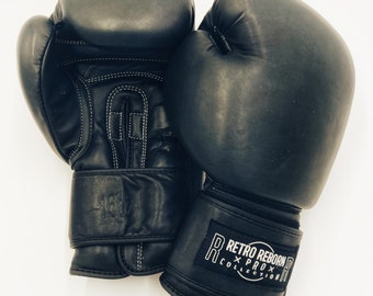 Retro Reborn professionale schiuma imbottita guantoni da boxe nero retrò stile vintage Velcro chiusura