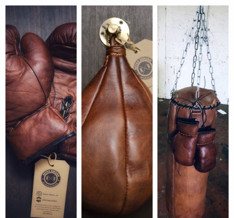 Retro Reborn Bundle Leather Boxing Bag Boxing Gloves | Etsy