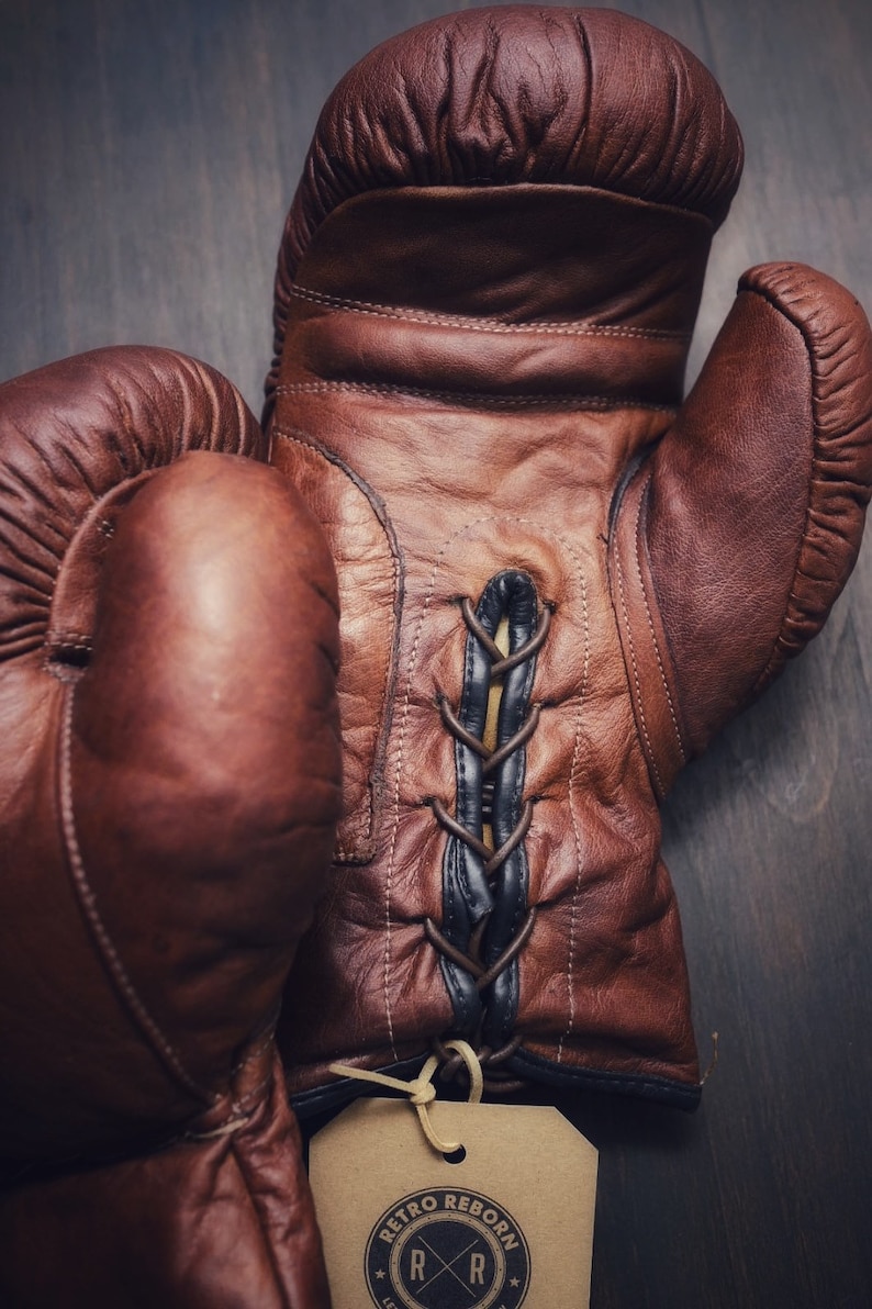 Retro Reborn Vintage Retro Style Boxing Gloves Tan Real Leather image 5