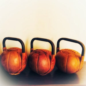 Retro Reborn Real Leather Vintage Style Kettlebell, vintage gym equipment, old leather weights Free UK postage