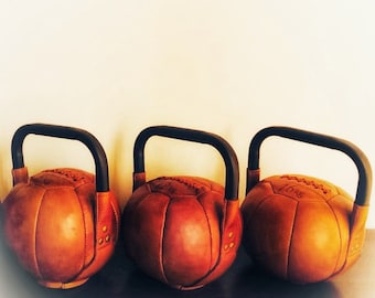 Retro Reborn Real Leather Vintage Style Kettlebell, vintage gym equipment, old leather weights Free UK postage