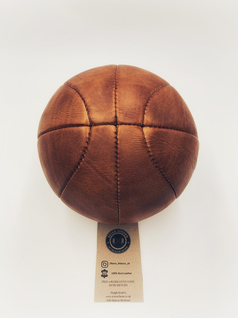 Ballon de basket style vintage Retro Reborn en cuir véritable image 3