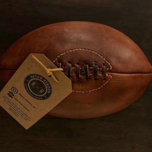 Ballon de rugby en cuir de style vintage rétro Reborn