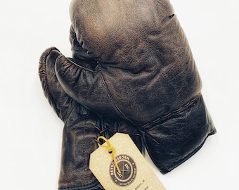Retro Reborn Vintage Retro Style Boxing Gloves Dark Brown Real Leather