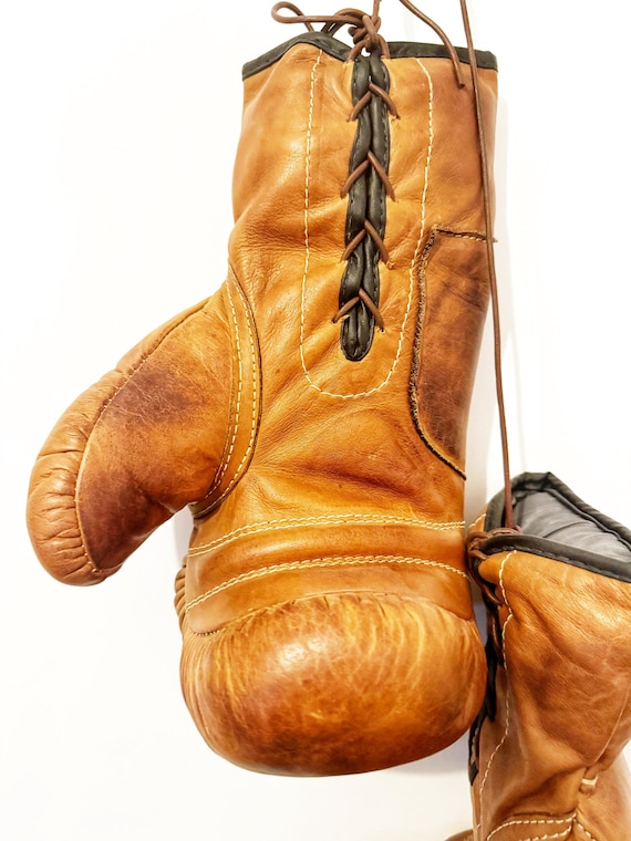 Retro Reborn Vintage Retro Style Boxing Gloves Tan Real Leather