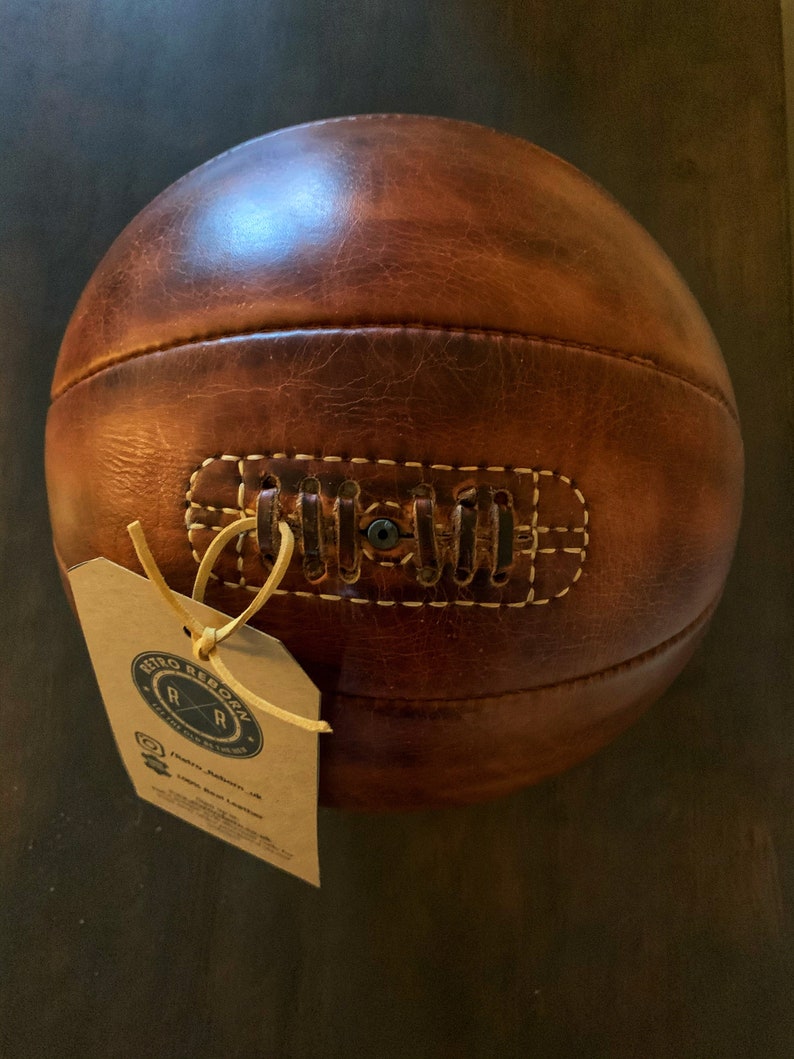 Ballon de basket style vintage Retro Reborn en cuir véritable image 1