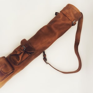 Retro Reborn real leather vintage style tan brown golf bag with 2 x golf ball pocket