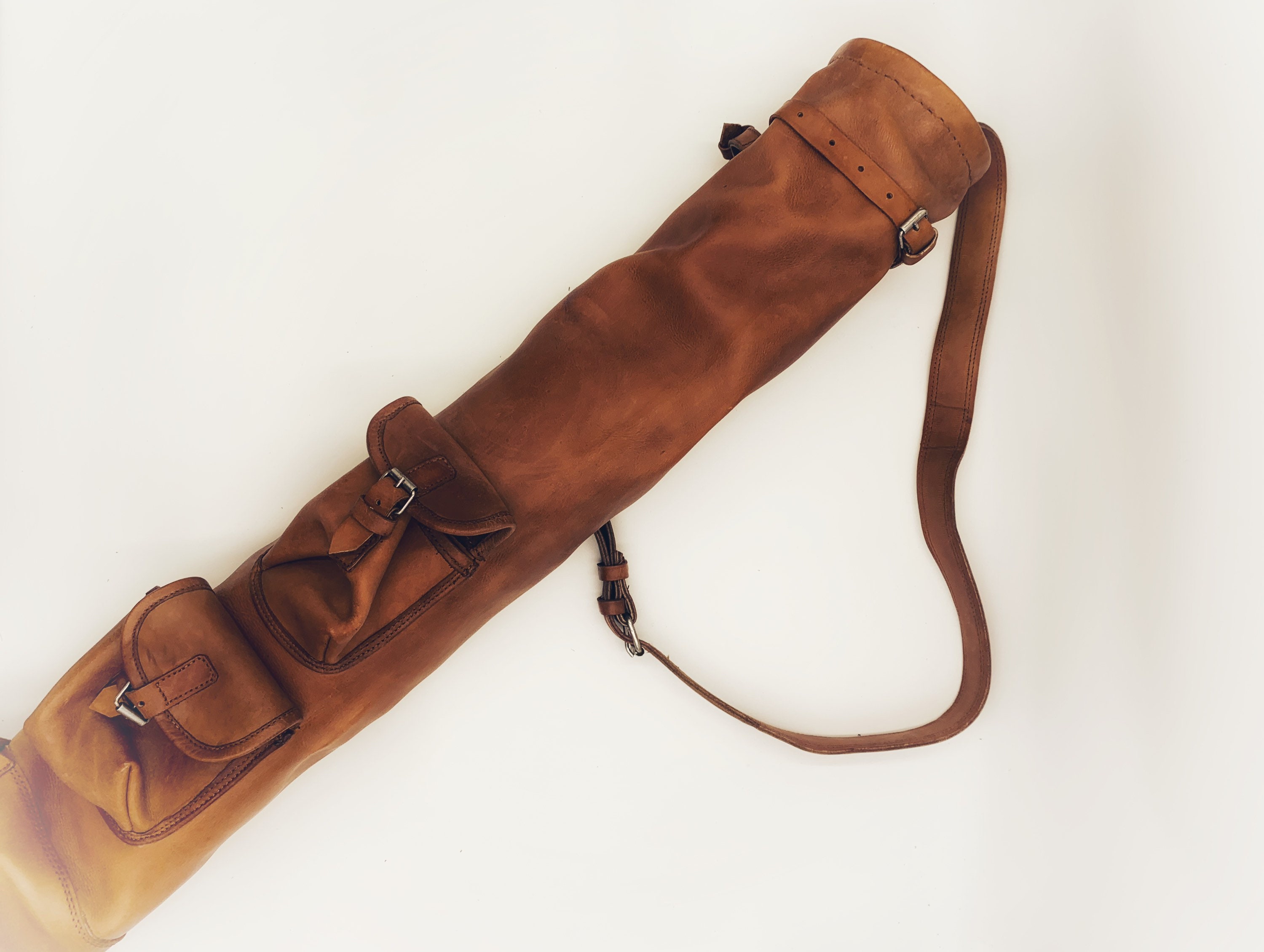 Pencil Style Golf Bag- British Tan with Natural Leather