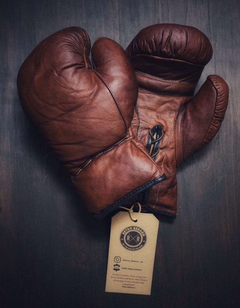 Gants de boxe Retro Reborn vintage style rétro en cuir véritable marron clair image 1