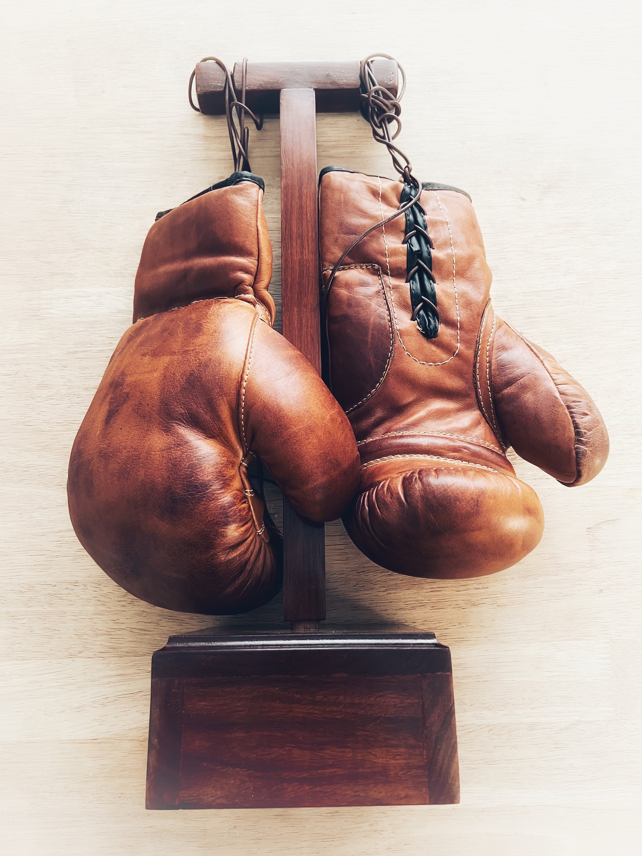 Retro Reborn Vintage Retro Style Boxing Gloves Tan Real Leather - Etsy