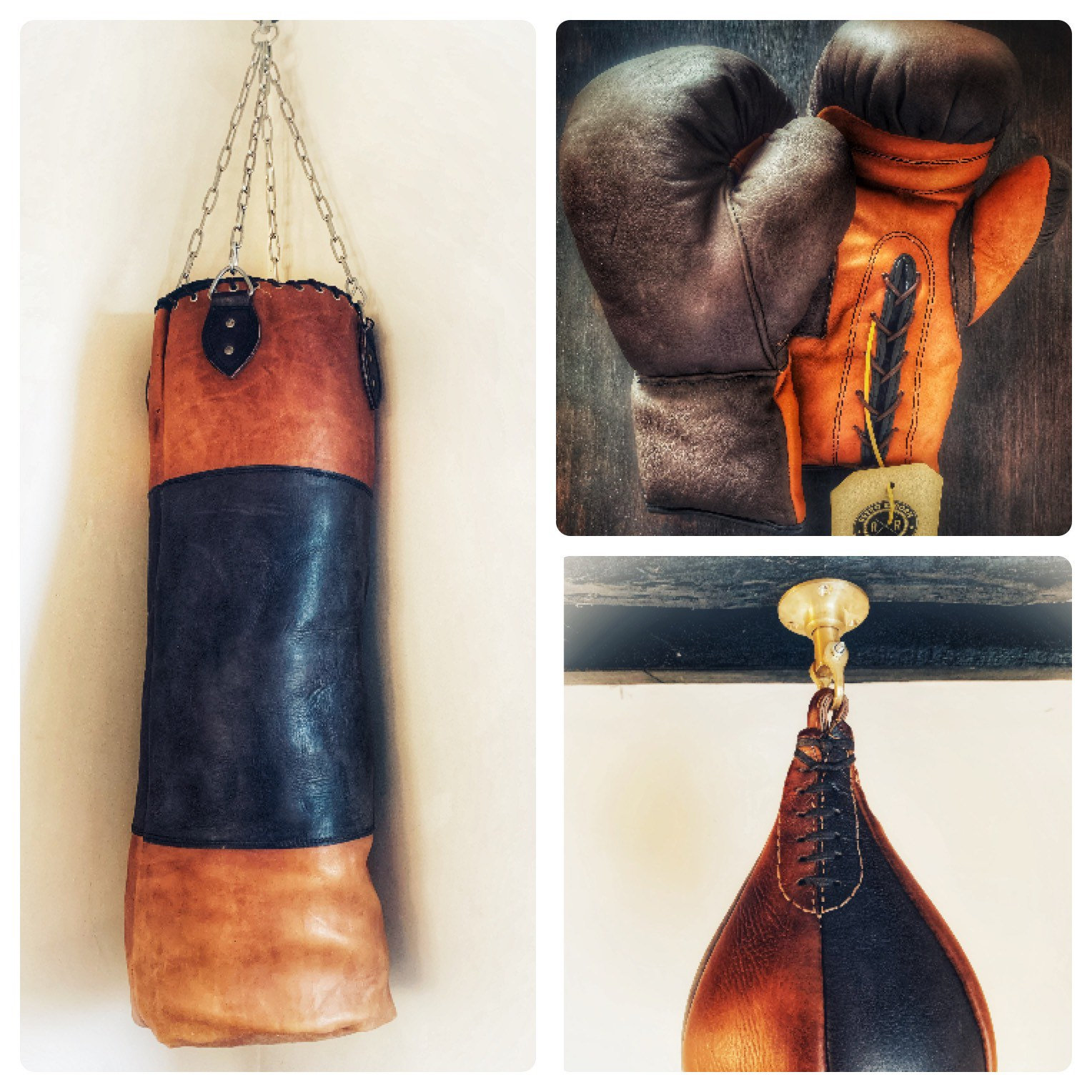 Retro Reborn Vintage Style Real Leather 3ft (5ft inc chains) Boxing bag