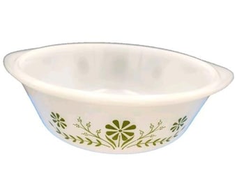Vintage Glasbake Auflaufform 2 Qt J514 ohne Deckel grüne und weiße Blumen
